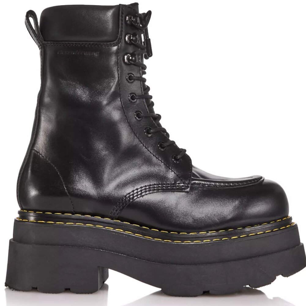 Alexander Wang Atlas Leather Lace-Up Platform Combat Rugged Boots in Black - Picture 4 of 16